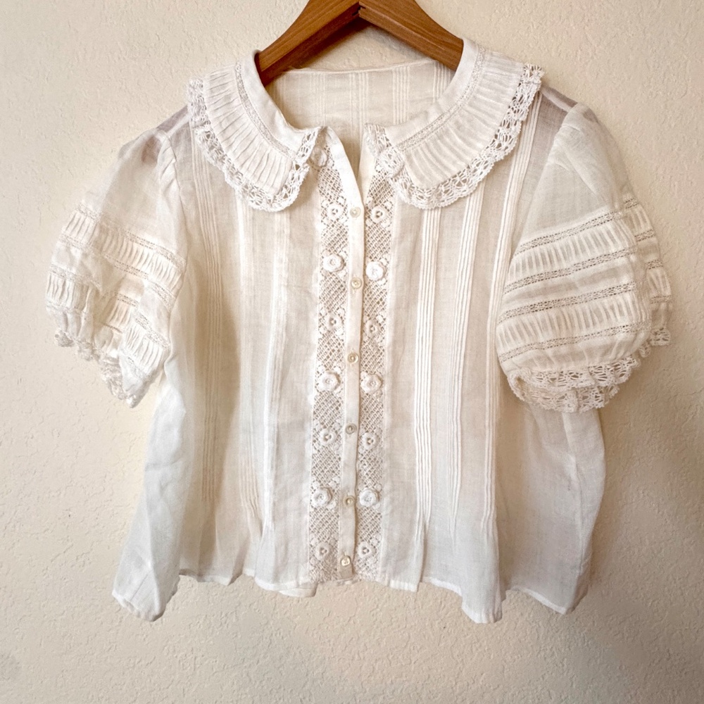 Beautiful White Lace Blouse with Peter Pan Collar